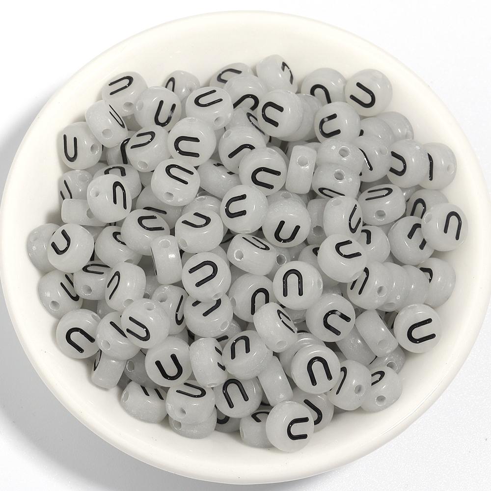 100pcs 7mm Acrylic Luminous Beads Flat Round Alphabet Loose Spacer Beads For Jewelry Making DIY Bracelets Necklace Accessories
