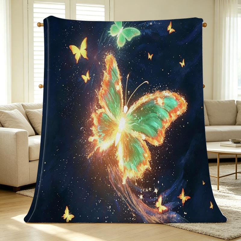 Non-Pilling Butterfly Flannel Throw Blanket Soft Warm Cozy for Home Sofa Napping, All Seasons, Halloween & Christmas Gifts