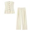 European & American Style Summer Vest Top with Button & Pleated Long Pants