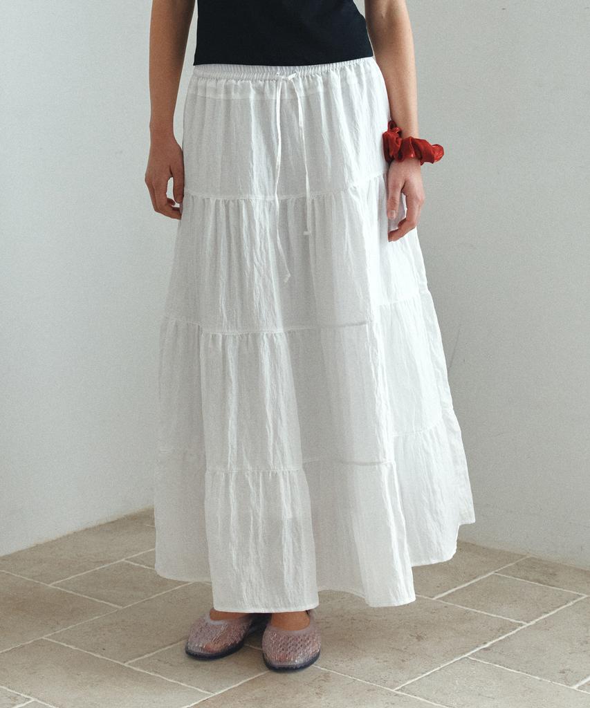 Banwonateullie P3313 Shirred Tiered Maxi Skirt_White
