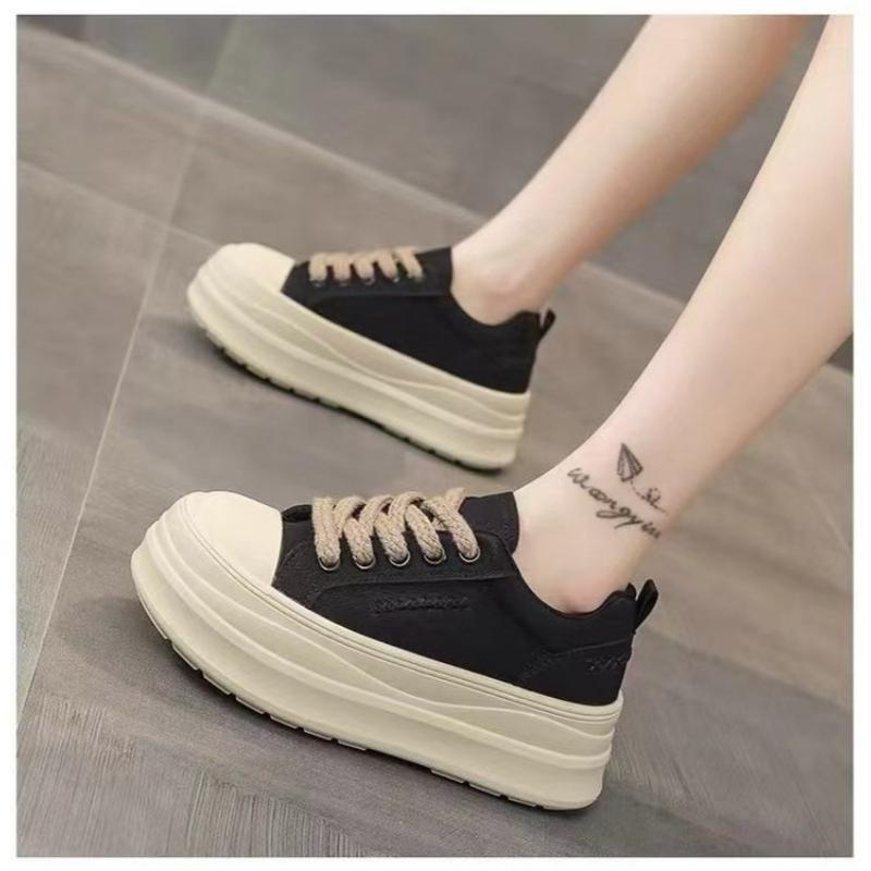 Dicke Plateau-Schuhe für Damen im Herbst 2026 heiße Neuheiten warme Retro vielseitige lässige Sportschuhe für Damen 35 schwarz