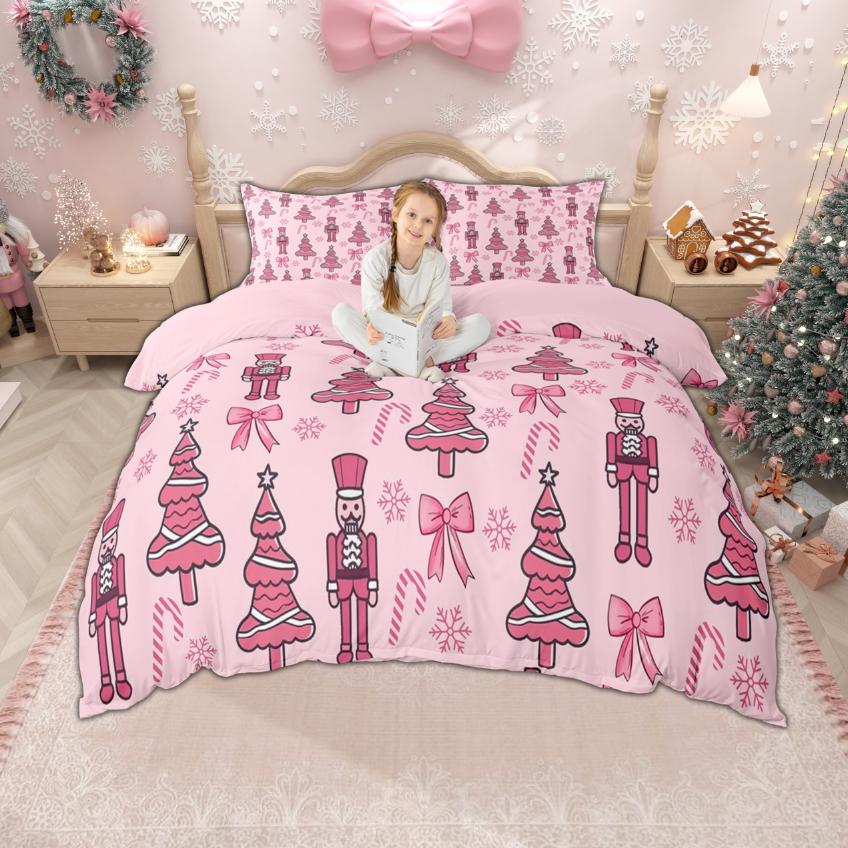 Homewish Merry Christmas Duvet Cover Set For Girls Boys 2Pcs/3Pcs, Gingerbread Xmas Tree Bedding, Nutcracker Comforter Cover Set
