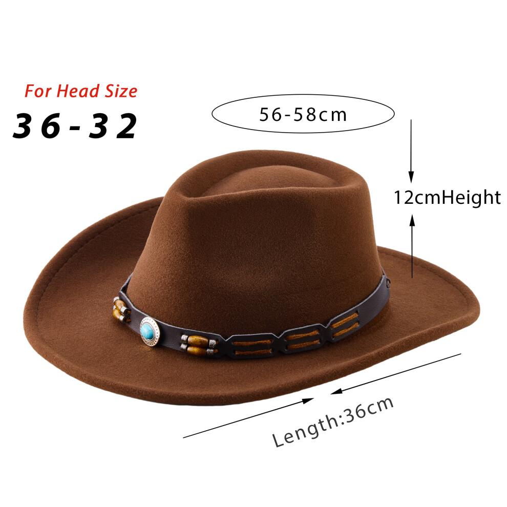 (One Size, Coffee) Western Cowboy Hat for Women Men Bohemian Cowgirl Hat with Beads Trim Outdoor Sun Hat