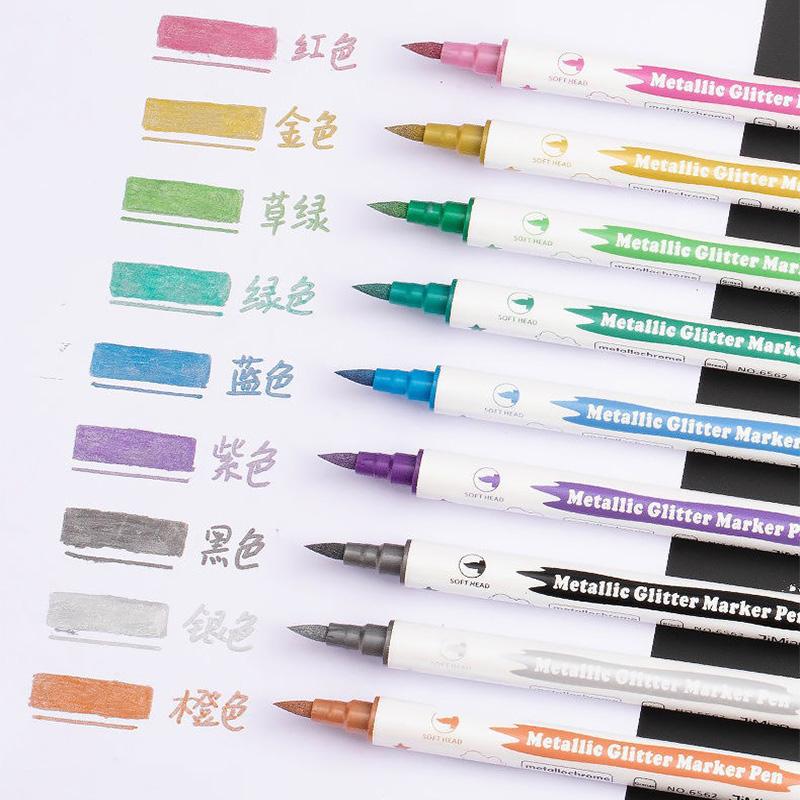 10PCS Brush Fine Nibs Paint Marker Acrylic Acts for DIY Scrapbooking Back To School Dual Tip Metallic Marker Pen MKB02