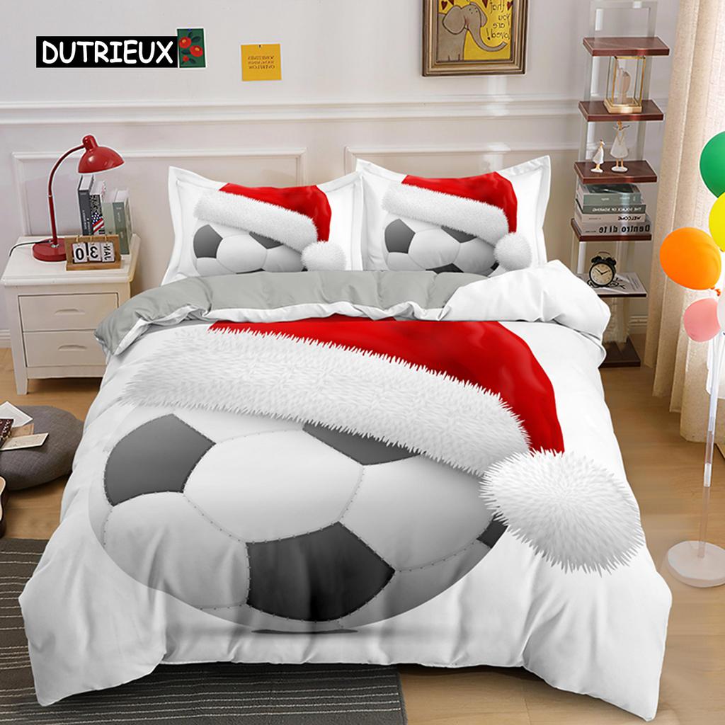 Set de cuvertură de pilota fotbal Set de lenjerie de pat fotbal pentru băiat, adolescent, din microfibră, cu tema sportivă, husă de cuvertură, model de minge de fotbal, husă de pilota