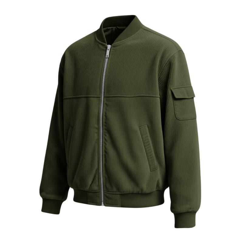 Men S Corduroy Flight Jacket Casual Stand Collar Long Sleeve Multi Pocket Solid Color