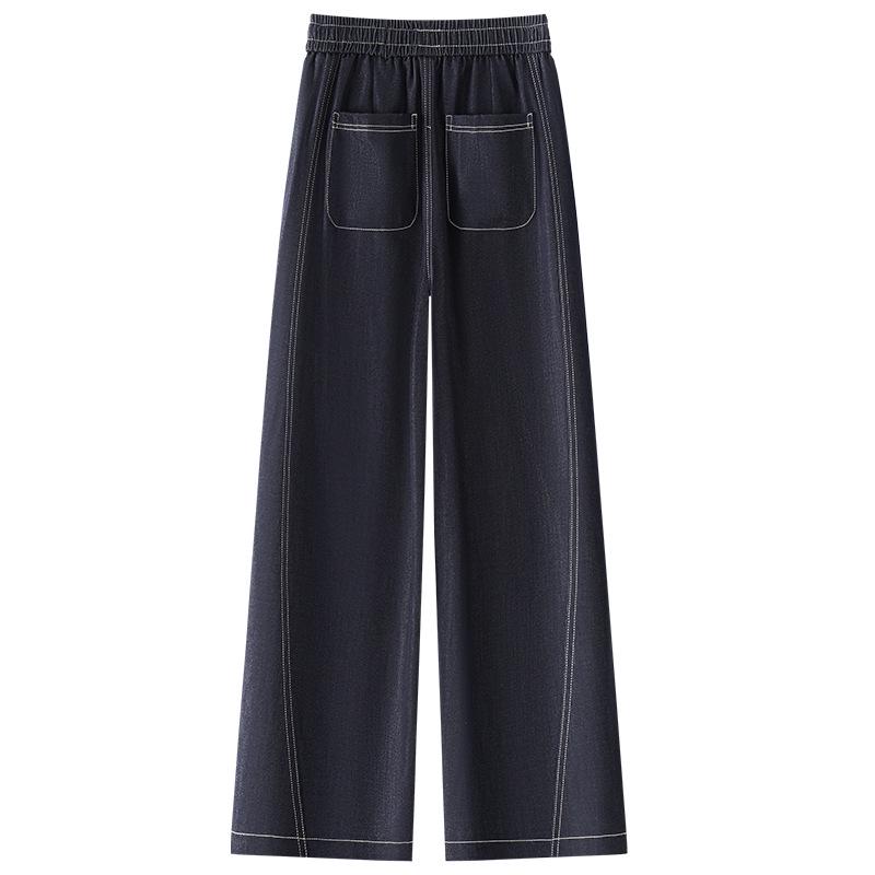 Damskie ciemnoniebieskie dżinsy Tencel - Wiosna/Lato 2025 Spodnie proste z szerokimi nogawkami