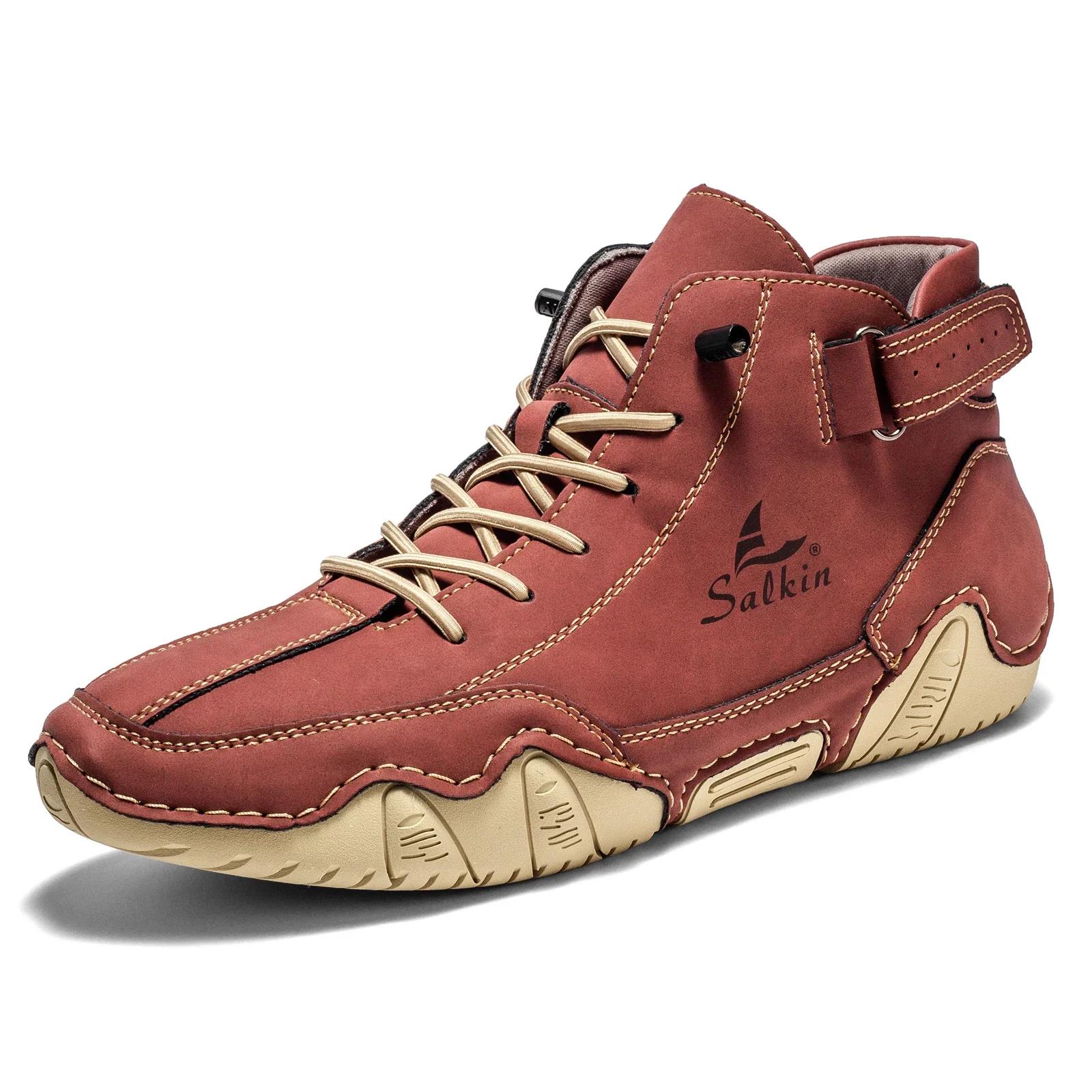 

2026 New Outdoor Handmade Leather Casual Men Shoes Design Sneakers Man Breathable Leather Shoes Men Ankle Boots 38 красный