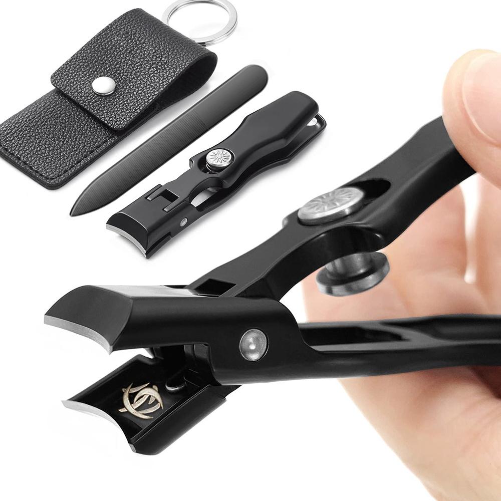 2 PCS Heavy-Duty Nail Clippers Set – Wide Jaw Toenail Clippers with Anti-Splash Catcher & PU Case for Seniors and Men