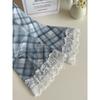 French One-line Slope Neck Off-shoulder Two-wear Plaid Sunscreen Shirt for Women Autumn Lace Trim T-shirt Top