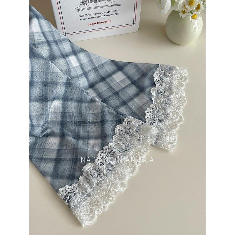 French One-line Slope Neck Off-shoulder Two-wear Plaid Sunscreen Shirt for Women Autumn Lace Trim T-shirt Top