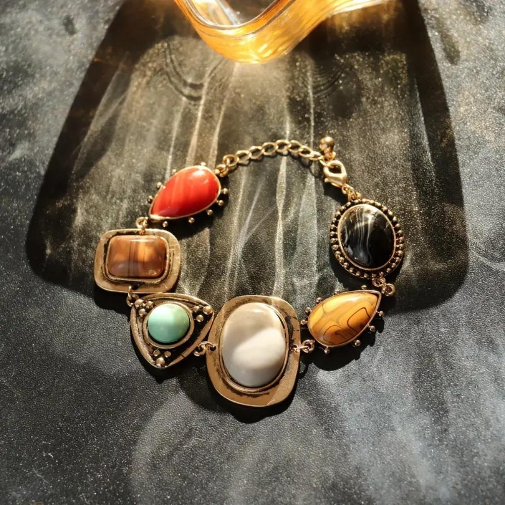 

Женский модный браслет в винтажном богемном стиле, набор из смоляных драгоценных камней, повседневный, универсальный, для женщин