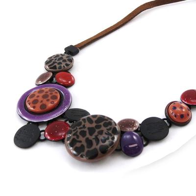 [J2169] - Brown Purple 'Safari' Designer Necklace