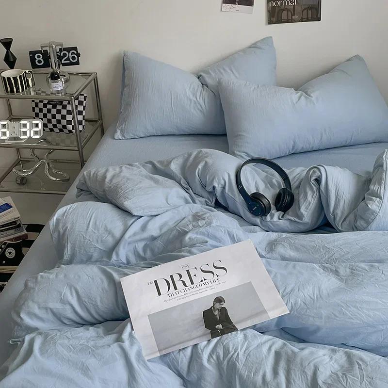 

3-4 шт. Двухцветное хлопковое постельное белье, однотонное, мягкое, гладкое, простыня, комплекты одеял с фиксирующей веревкой, наволочка того же цвета 1.2m-150x200cm 3pcs