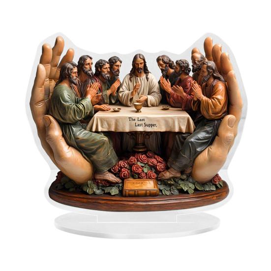 Christian Christmas Decor 2D Last Supper Acrylic Sign with Base Religious Christmas Ornaments for Desk Shelf Mantel Windowsill Table Home Holiday