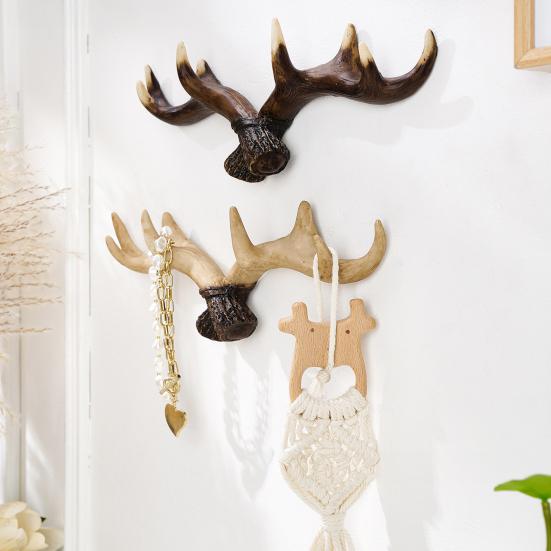 Nordic Vintage Deer Horn Decor Hook Wall Hanging Clothes Hats Hook Strong Load-bearing Easy To Install Multipurpose Hanger Hook