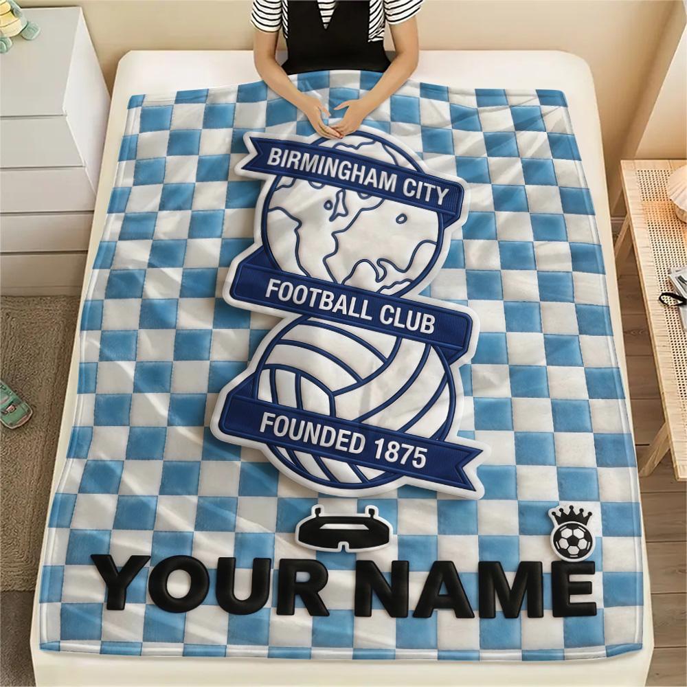 Custom Name Birmingham City Flannel Blanket, High quality Comfortable for All Seasons, Home Decor, Warmth and Comfort