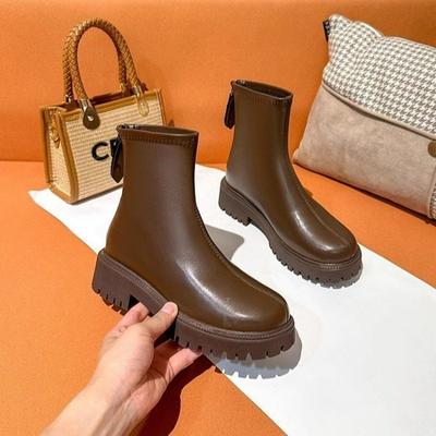 Fashion Shoes for Women 2024 High Quality Side Zipper Women's Boots Winter British Style Round Toe Solid Short Barrel Chunky Heels Boots