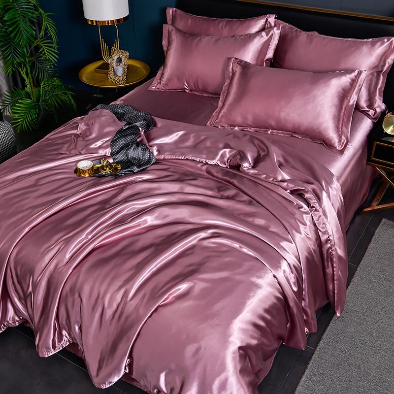 Luxury Mulberry Silky Blending Bedding Set Queen High-end Satin Duvet Cover Set with Sheet Soft Skin Friendly Silky Bedding Sets