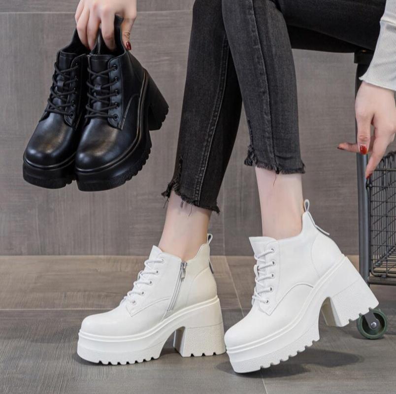 New 10Cm Genuine Leather Women Spring Knee High Platform Booties Winter Fashion Autumn Plush Thick Soled Fashion Shoes