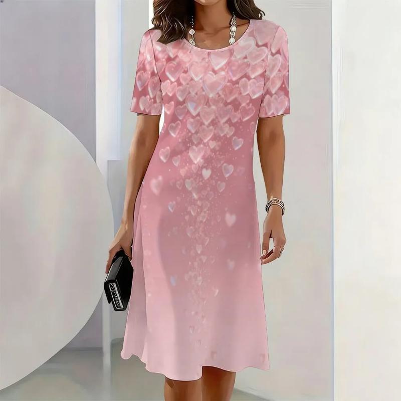 Fashion Women's Crew Neck Dress 3D Casual Color Printing Casual Dress