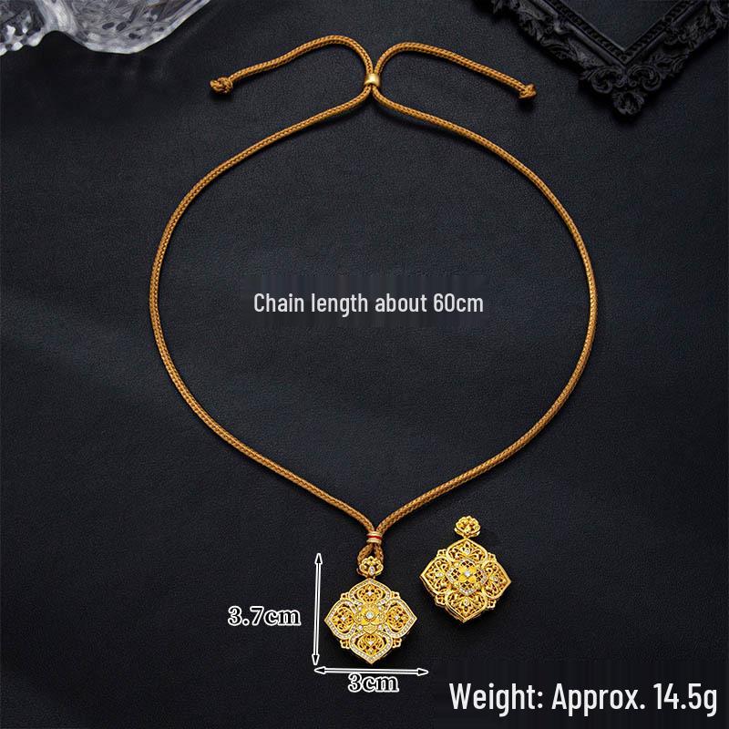 Court Style Diamond-Inlaid Ruyi Pendant Women's Gold Necklace - Durable, Colorfast Accessory