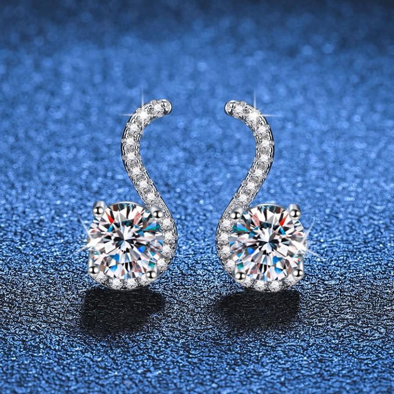 Sterling Moissanite Stud Earrings 1 Carat Simulated U-Shape Minimalist Fashion Jewelry Women 925 Sterling Silver