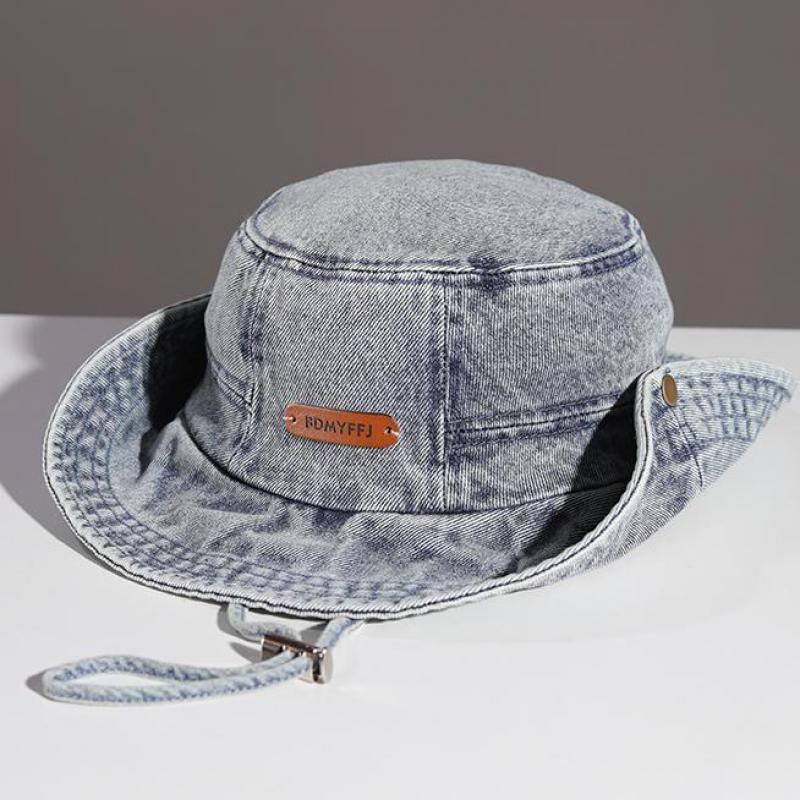 

Vintage Washed Denim Bucket Hat Women Men Unisex Wide Brim Sun Hat for Outdoor Hiking Beach Western Style (Light Blue) Sunshade синий