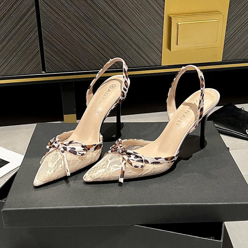 Fashion 2025 New Design Embroidered Lace Bow High Heels Pointed Thin Stiletto Sexy Women Vulcanized Sandals