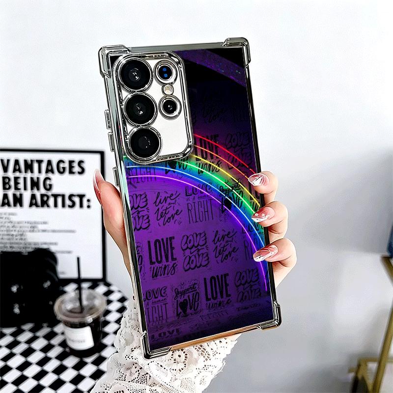 

LGBT Rainbow Love Is Love Plating Phone Case For Samsung Galaxy S24 S25 FE S26 Edge S23 Ultra S22 S21 Plus S20 Anti-Fall Airabag Samsung S24