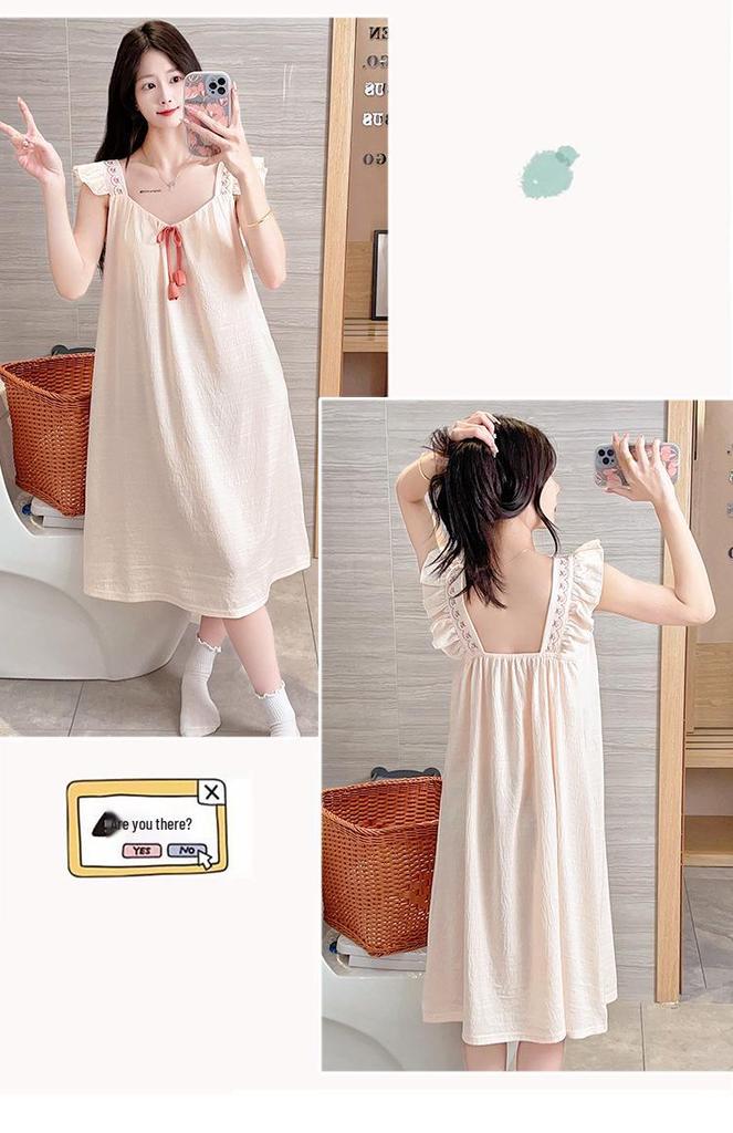 Women's Summer Sweet Princess Cloud Cotton Camisole Pajamas with Built-in Bra, Plus Size Long Nightgown for Homewear