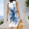 Women Plus Size Sleeveless V Neck Tank Dress Colorful Abstract Stripe Print Casual Dress