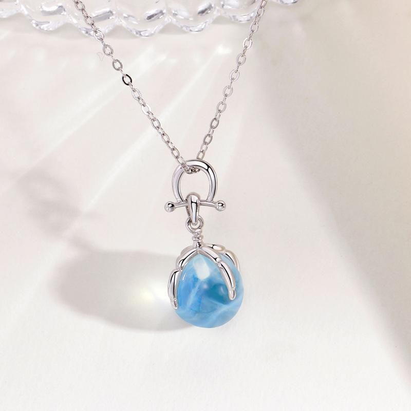 

Аквамарин овальный драгоценный камень ожерелье женская мода ниша темперамент высококачественный капля воды кулон ожерелье женщины