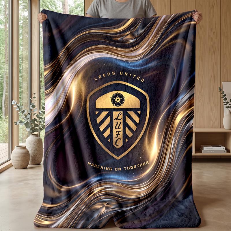 Leeds United Football Print Flannel Blanket, Soft Warm Lightweight Throw Blanket for Sofa Bed Camping