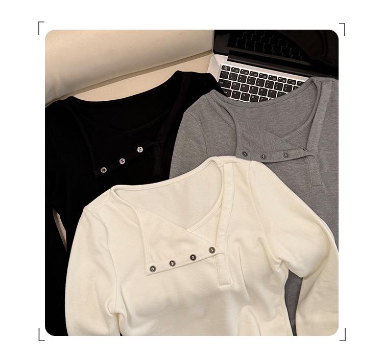 Women's Long-Sleeve Off-Shoulder Button-Up Base Layer Top - Stylish Autumn/Winter 2026 Arrival