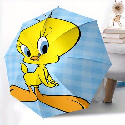 Automatický deštník Looney Tunes Ptačí Tweety Kompaktní cestovní deštník, 8 žeber, robustní konstrukce, ideální dárek, 126