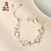 Natural Crystal Four Leaf Clover Alloy Bracelet Women Men Handcrafted Polished Gemstone Jewelry Accessory