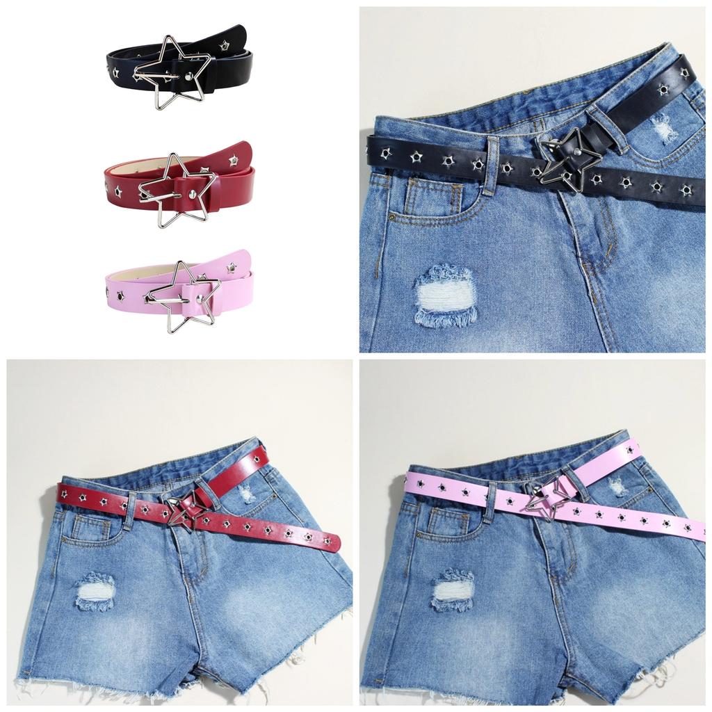 Grommet Waist Belt Punk Star Charm Skinny Chain for Cowboy Grunge Buckle Modern Waistband Waist Chain Studded Belt