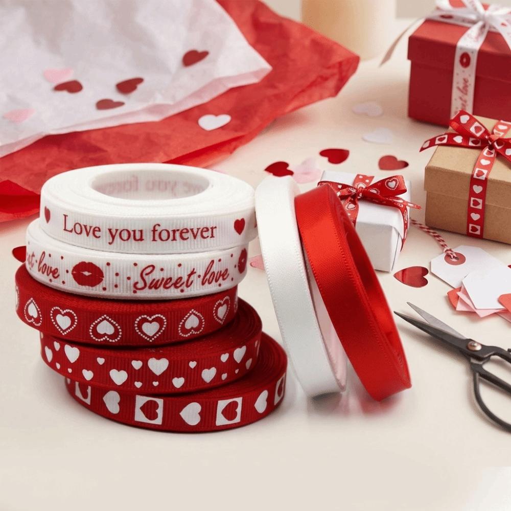 Polyester Red Love Printed Ribbon 5 Yards Bouquet Packaging Ribbon  Party Decoration