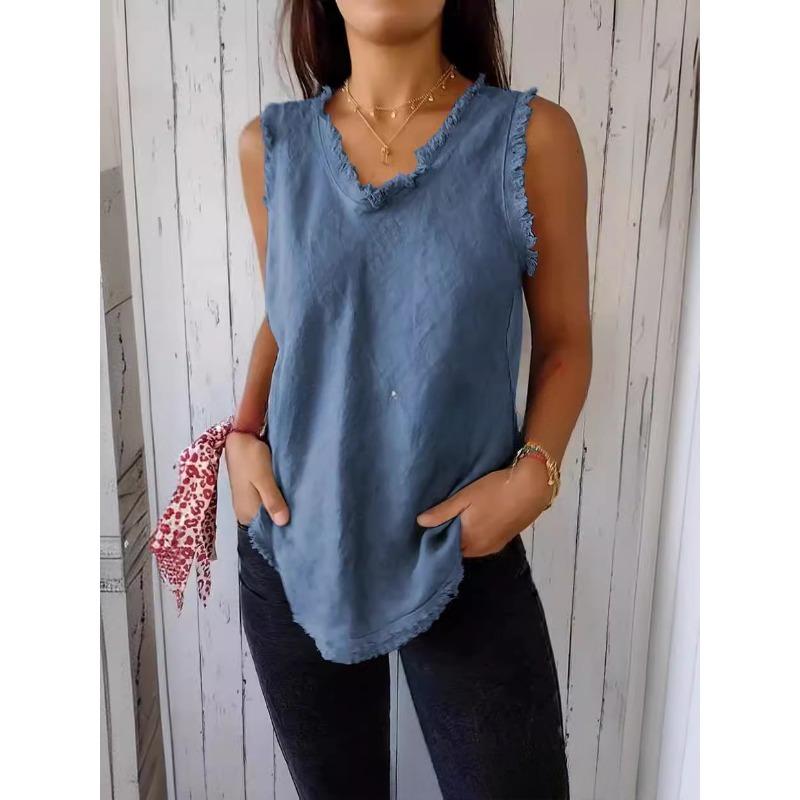2025 lato nowy casualowy luźny duży rozmiar bez rękawów z okrągłym dekoltem kamizelka damska