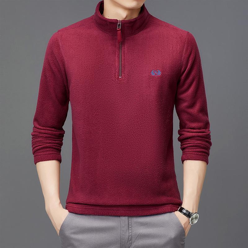 Autumn and Winter Men's Long-sleeved Polar Fleece T-shirt Youth Casual Stand-up Collar Half-zip Men's Tops