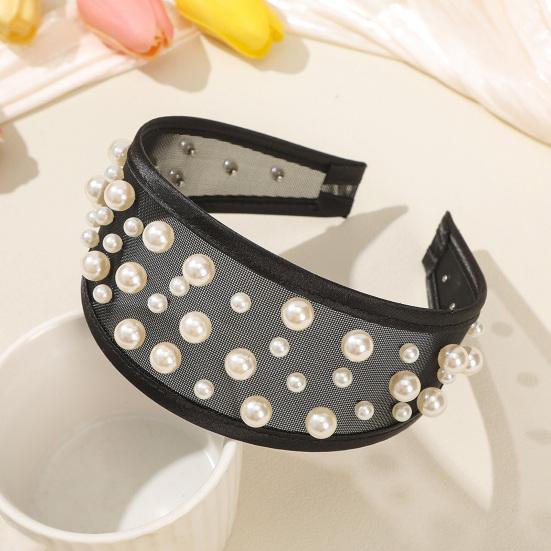 Women Mesh Headband with Faux Pearl Design Lightweight Comfortable Wide-Edged Hair Hoop Hair Accessories