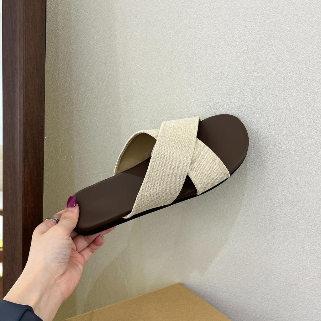 Cross-strapped Linen Slippers Women's Outerwear Summer New Retro Casual Sandals Vacation Seaside Beach Flat Sandals