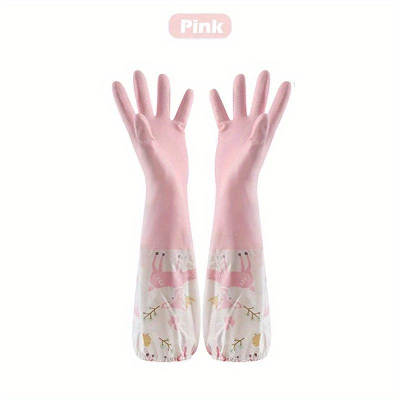 Dishwashing Gloves Household Chore Splicing Sleeve Waterproof Gloves Plush Elastic Band Mouth Rubber Gloves