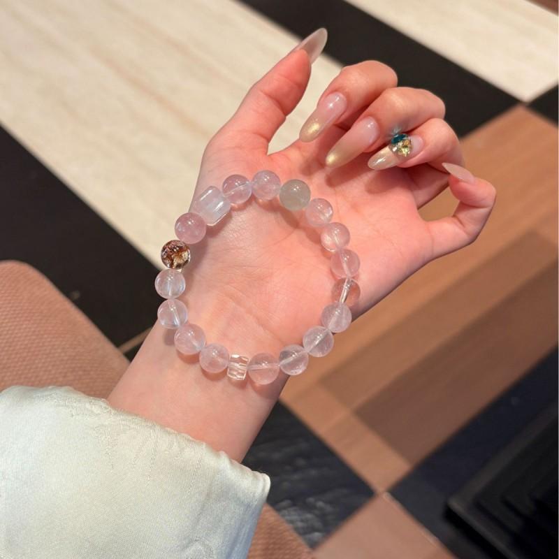 Handmade Natural Rose Quartz Square Bead Bracelet Women Delicate Pink Crystal Jewelry Lightweight Chic Accessory