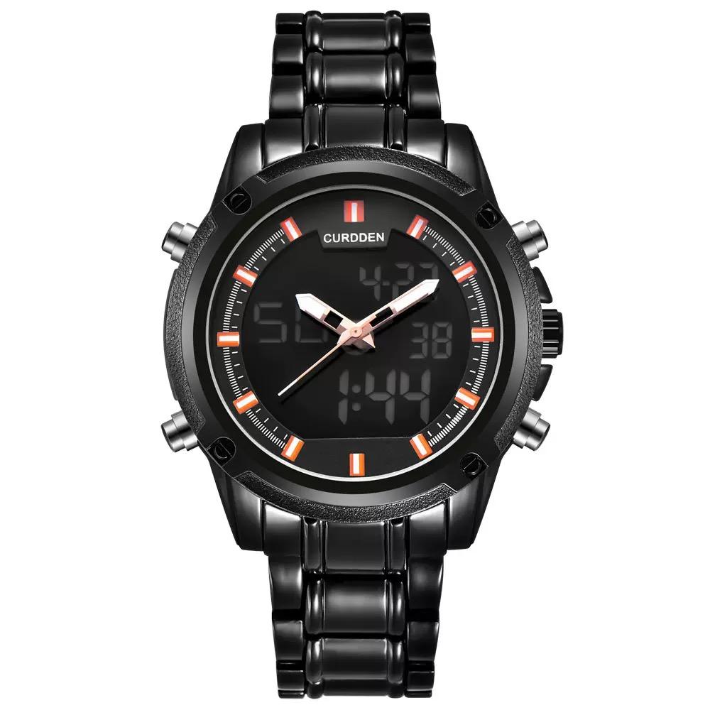

Цифровые мужские часы CURDDEN, полностью стальные светодиодные часы, водонепроницаемые часы с хронографом оранжевый