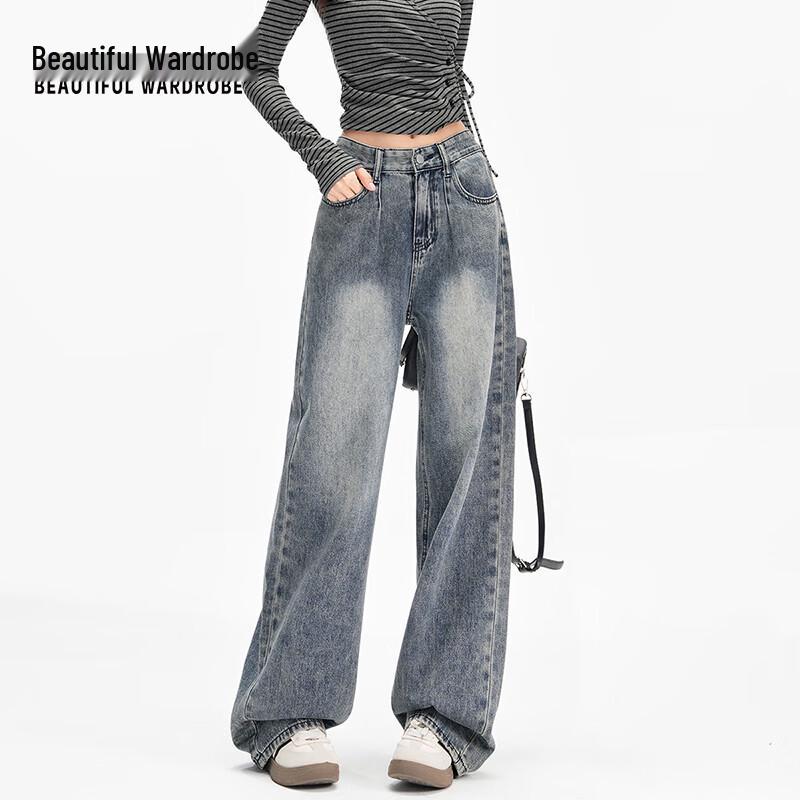 BEAUTIFUL WARDROBE Women's American Retro Straight-Leg Loose Jeans
