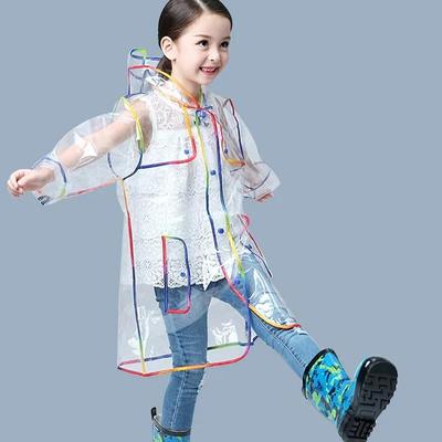 Transparent Rainbow And Black Edge Kids Raincoat Waterproof EVA Children Rain Coat Windproof Rain Jacket Poncho Hat Kindergarden Rain Gear