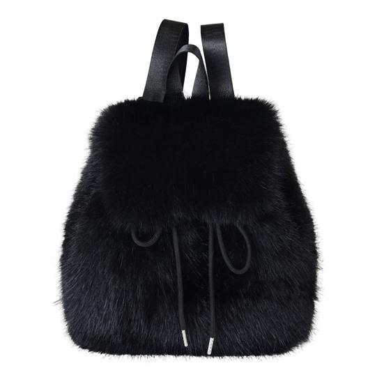 Женский меховой рюкзак Повседневный милый пушистый рюкзак-сумка Застежка-шнурок Мягкий пушистый рюкзак для девочек для уличных прогулок, поездок на работу, повседневных дел чёрный