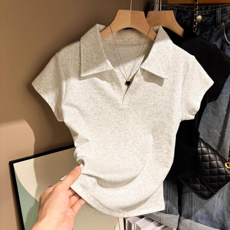 Cotton Summer Sexy Women's T Shirt Skinny Slim Basic Solid Crop Short Sleeve TShirtCasual Tee Women
